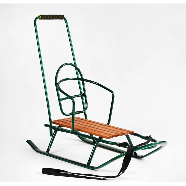 Сани зйомна спинка, з ручкою, плоскі полози, зелені фото westvelo.com