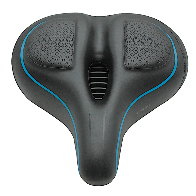 Сідло на демферах з отвором AVANTI AFT-89, чорне м'яке, синя полоска фото westvelo.com
