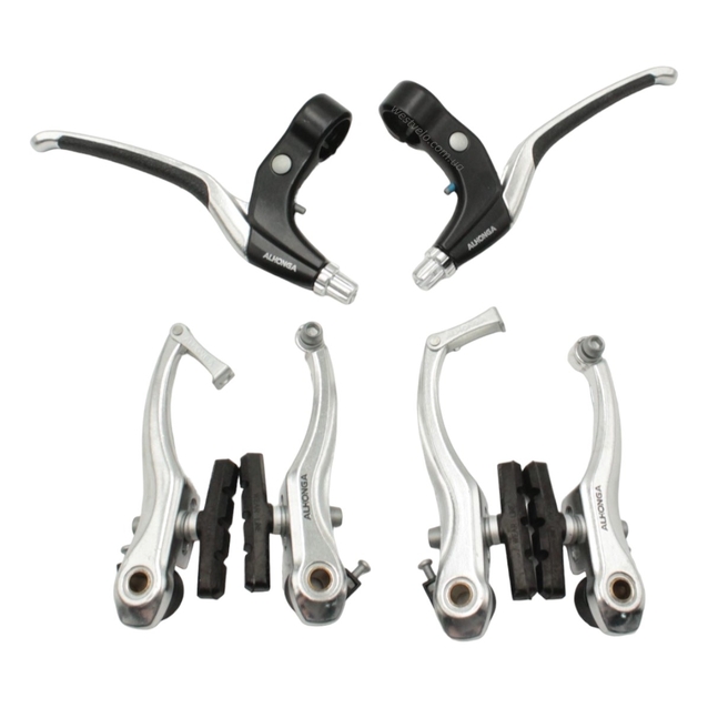 Комплект гальм V-brake ALHONGA алюміній нікель (перед+зад, ручки, троси) фото westvelo.com