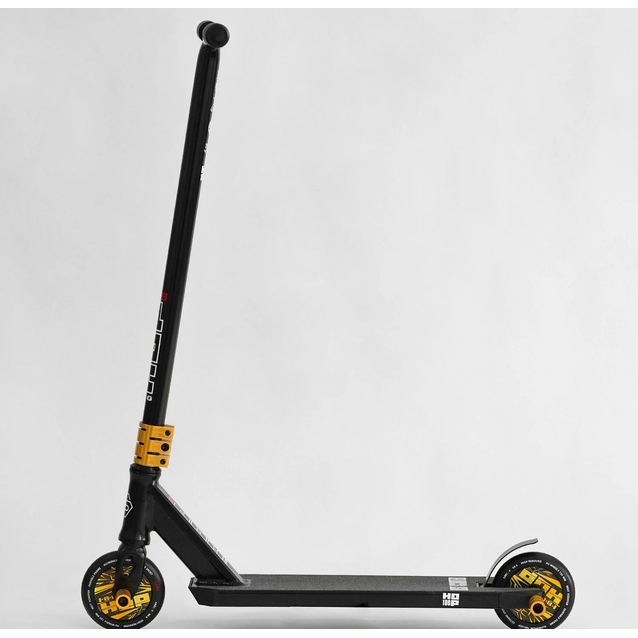 Самокат трюковий Best Scooter «HOP» N-01801 чорно-золотий, HIC-система, пеги, AL диск та дека, колеса PU Ø120mm, ширина керма - 58 см фото westvelo.com
