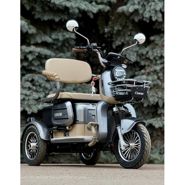 Трицикл Corso «POWER JET» JT-943078, двигун 1200W, акумулятор 72V 23Ah графеновий, сірий + 1 ящик. акум, колеса 10" фото westvelo.com