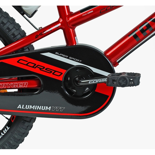 Дитячий велосипед 18 AL Corso «TAYGER» TG-43922 алюмінієва рама темно червоний, ручне гальмо, дод. колеса, дзвоник, бутилочка фото westvelo.com