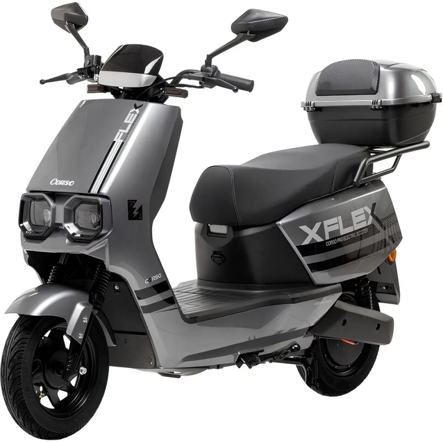 Електроскутер Corso «FLEX» FL-548209 двигун 1500W, акумулятор графеновий 72V 35Ah, сірий, колеса 10" + 1 ящик. акум фото westvelo.com