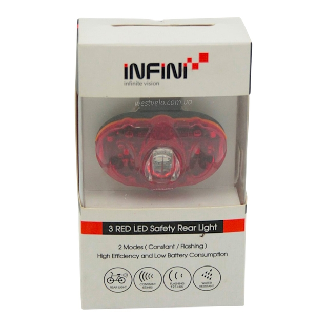 Мигалка на батарейках зад. INFINI 1-406 Vista 3 SMD LED, 2 режима фото westvelo.com