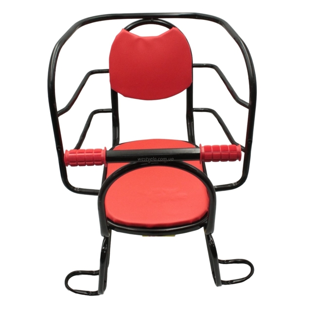 Крісло дитяче метал. на зад. багажник, чорно-червоне, з м'ягким сидінням з ручками фото westvelo.com