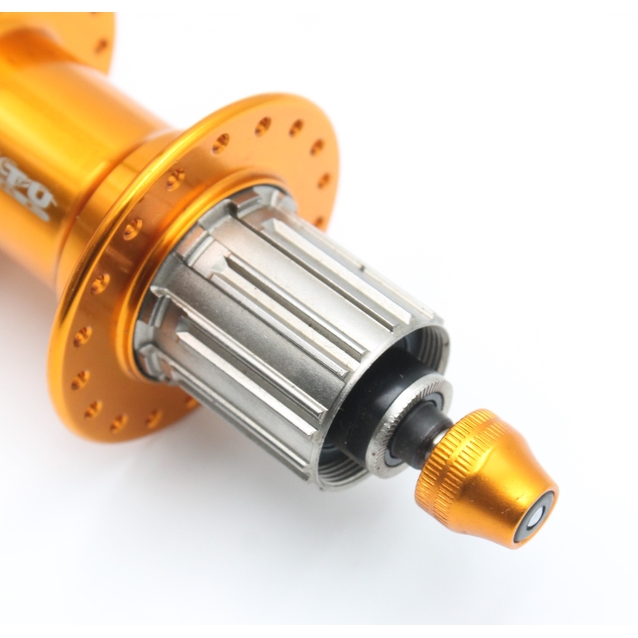 Втулка задня, (AL) TATU-BIKE, касета 8-9S, 4 пром підшипники, диск гальма 6 болтів, ексцентрик, золота (14Gx36H) фото westvelo.com