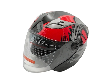 Мото шолом, відкритий (S) (55-56см) BLD-708 "Raptor" чорно-червоний глянець з відкидними окулярами