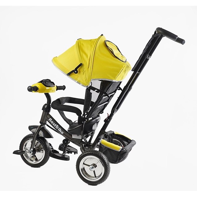 Дитячий велосипед 3-х колісний з батьківською ручкою, з дашком, колеса - EVA (піна) Best Trike 6588/62-119 чорно-жовтий, d=25см переднє, d=20см задні, фара музична, USB, Bluetooth фото westvelo.com