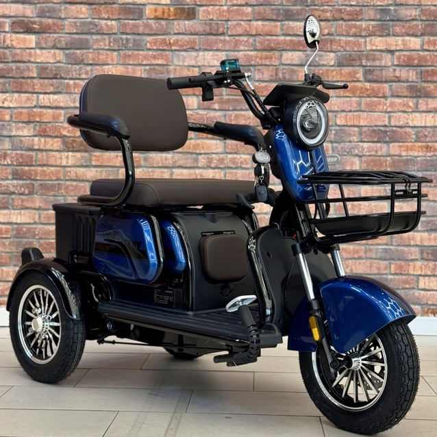 Трицикл Corso «OSTIN» B-22810, двигун 800W, акумулятор 72V/23Ah, синій + 1 ящик. акум, колеса 10" фото westvelo.com