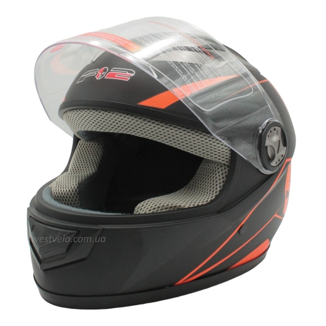 Мото шолом, закритий (XS 53-54) F2 830-2 Інтеграл,Neon orange #2, чорний матовий фото westvelo.com