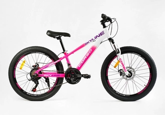 Велосипед 24 AL Corso «SKYLINE» SL-24589 алюміній 11", (к-т SHIMANO) біло-рожевий