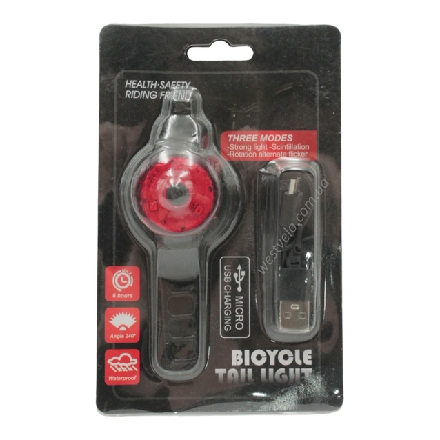 Мигалка на usb зарядку зад. BICYCLE TAIL LIGHT, на три діода, червона (366) фото westvelo.com