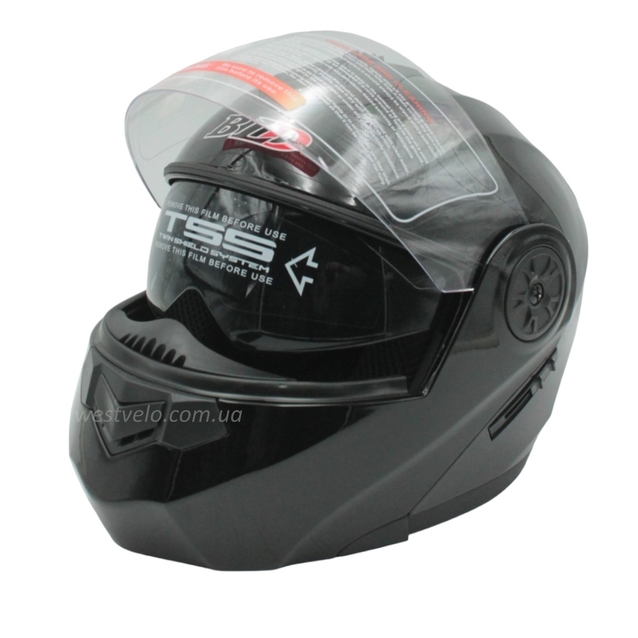 Мото шолом, трансформер (S 55-56) BLD-159 чорний глянець з відкидними окулярами фото westvelo.com