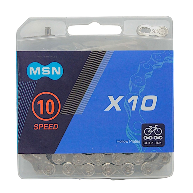 Ланцюг спорт. 10 передач MSN X10 нікель пластик 116 ланок (1/2 х 11/128) + замок фото westvelo.com