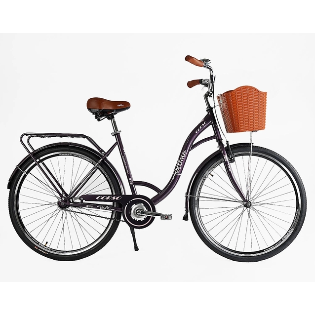 Міський велосипед 28 ST Corso «FORTUNA» FR-28722 сталь 20", темно фіолетовий (+к/к/б) кошик коричневий фото westvelo.com