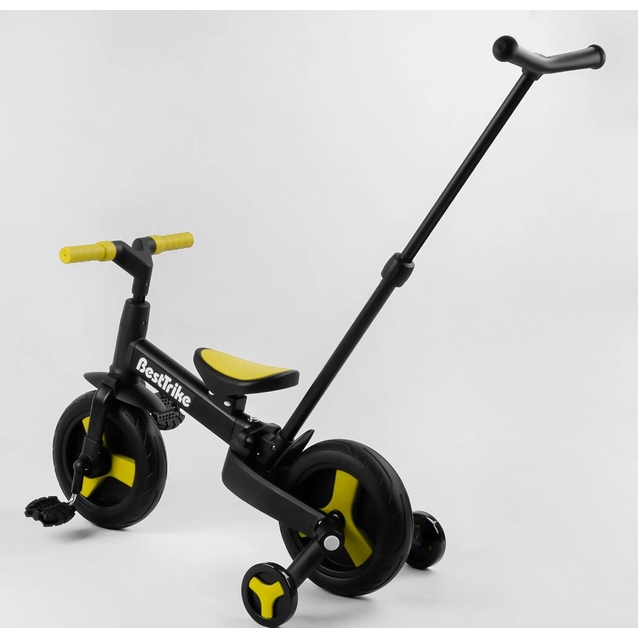 Велобіг-трансформер, 2-кол з батьківською ручкою, PU 10 BestTrike алюміній 58195 чорно-жовтий, складний, батьківська ручка, знімні педалі фото westvelo.com