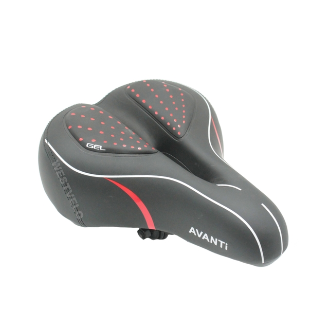 Сідло на пружинах з отвором AVANTI № 189 GEL, чорне з крапками (червоні) фото westvelo.com