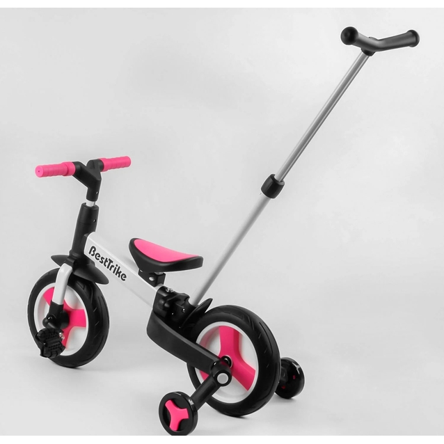 Велобіг-трансформер, 2-кол з батьківською ручкою, PU 10 BestTrike алюміній 55475 біло-рожевий, складний, батьківська ручка, знімні педалі фото westvelo.com
