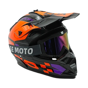 Шолом, закритий крос/ендуро (S) АТV EDX 026-1 чорно-фіолетово-помаранчевий глянець з дашком + окуляри