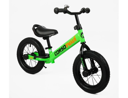 Велобіг 12 Corso надувні колеса, сталева рама «NAVI» NV-67010 салатовий, підніжка, підставка для ніг, дзвіночок