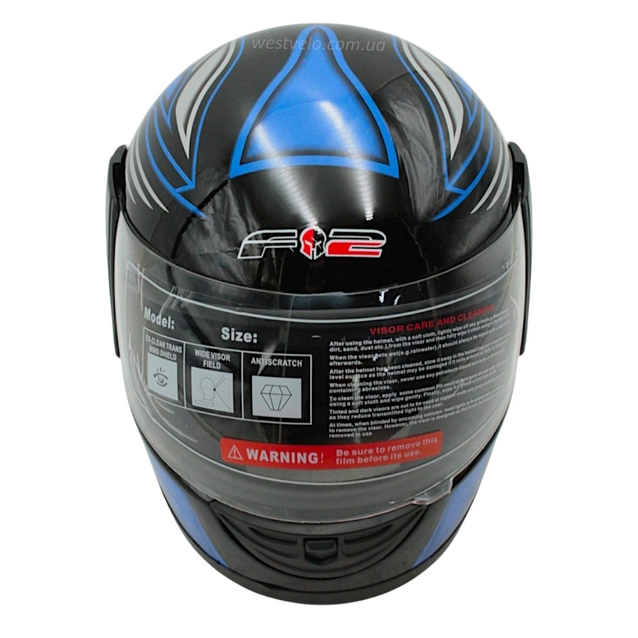 Мото шолом, закритий (S 55-56) F2 чорно-синій глянець, (825-3) фото westvelo.com