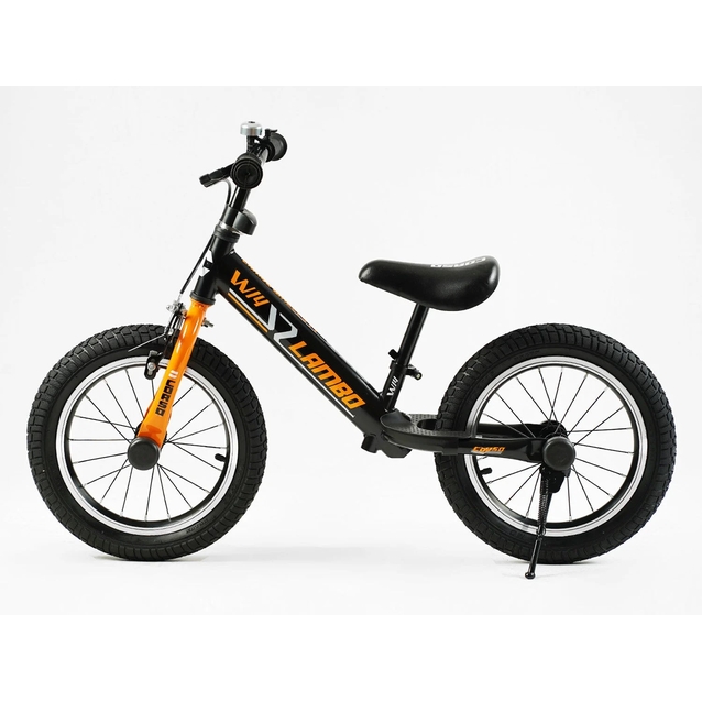 Велобіг 14 Corso надувні колеса, сталева рама «LAMBO» LB-14084 чорно-помаранчевий, ручне гальмо, алюмінієві обода, підставка для ніг, підніжка, дзвоник фото westvelo.com