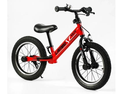 Велобіг 14 Corso надувні колеса, сталева рама «LAMBO» LB-14811 червоний, ручне гальмо, алюмінієві обода, підставка для ніг, підніжка, дзвоник
