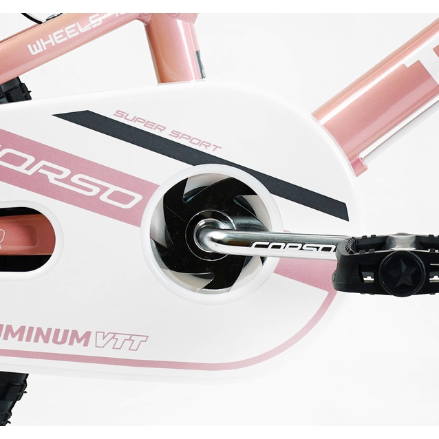 Дитячий велосипед 18 AL Corso «TAYGER» TG-60323 алюмінієва рама пудрово-білий, ручне гальмо, дод. колеса, дзвоник, бутилочка фото westvelo.com