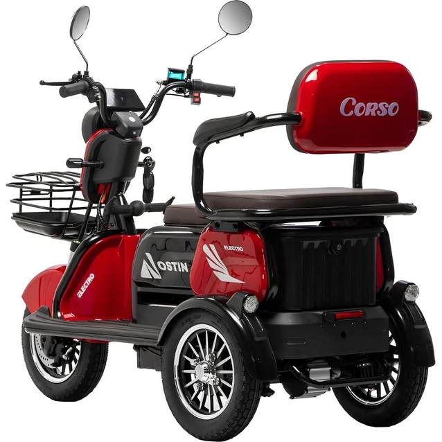 Трицикл Corso «OSTIN» SN-808922, двигун 1000W, акумулятор 72V/23Ah графеновий, червоний + 1 ящик. акум, колеса 10" фото westvelo.com