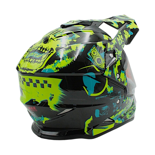 Шолом, закритий крос/ендуро (XL) АТV Forsage Rider 034 чорно-салатовий глянцевий з відкидними окулярами фото westvelo.com