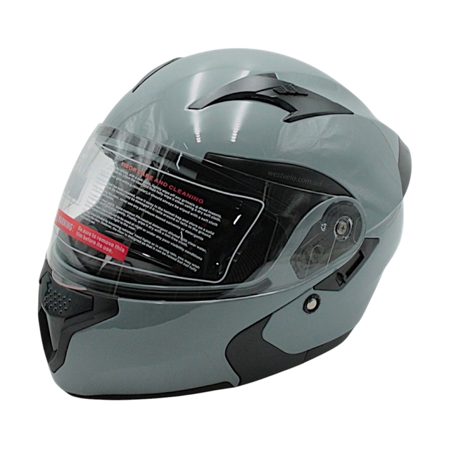 Мото шолом, трансформер (M 57-58) "516" сірий глянцевий, вмонтовані окуляри фото westvelo.com