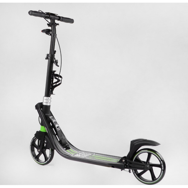 Самокат дитячий 2-х колісний, PU Best Scooter  L-22066 чорно-салатовий, Ø200mm, ФАРА, 2 амортизатори, затискач керма, ручне гальмо
