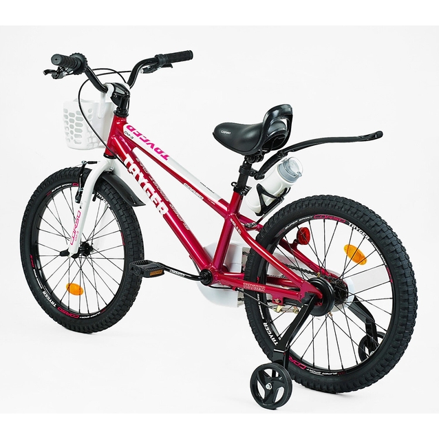 Дитячий велосипед 20 AL Corso «TAYGER» TG-70450 алюмінієва рама рожево-білий, ручне гальмо, дод. колеса, дзвоник, бутилочка фото westvelo.com