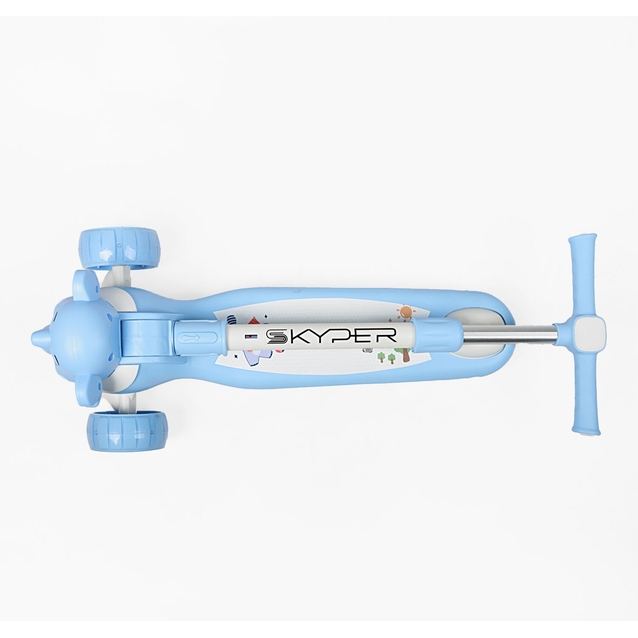 Самокат дитячий 3-х колісний Skyper LF-9603/48 блакитний, колеса PU Ø125mm/40mm зі світлом, озвучування та підсвічування платформи, кермо складне фото westvelo.com