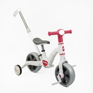 Велобіг-трансформер, 2-кол з батьківською ручкою, EVA 10 BestTrike BT-10562 4в1 біло-червоний, з’ємні педалі, допоміжні бокові колеса