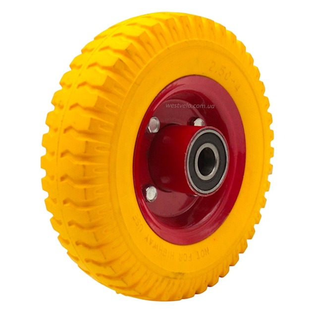 Колесо для візка жовте 2.50-4 під вісь Ø20, пінополіуретанове (6204 підшипник) фото westvelo.com