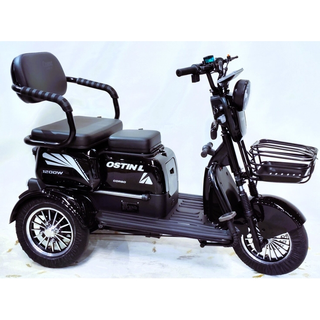 Трицикл Corso «OSTIN L» NL-815063, двигун 1200W, акумулятор 72V 24Ah літій-залізно-фосфатний, чорний + 1 ящик. акум, колеса 10" фото westvelo.com
