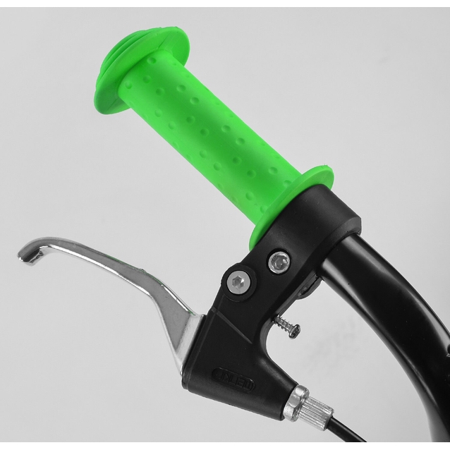 Самокат дитячий 2-х колісний, надувні колеса 12 Corso JT 01019 чорно-салатовий, ручне переднє гальмо фото westvelo.com