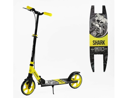 Самокат дитячий 2-х колісний, PU Best Scooter «SHARK» SH-10865 чорно-жовтий, Ø200mm, з ручним гальмом, затискач керма, 1 амортизатор
