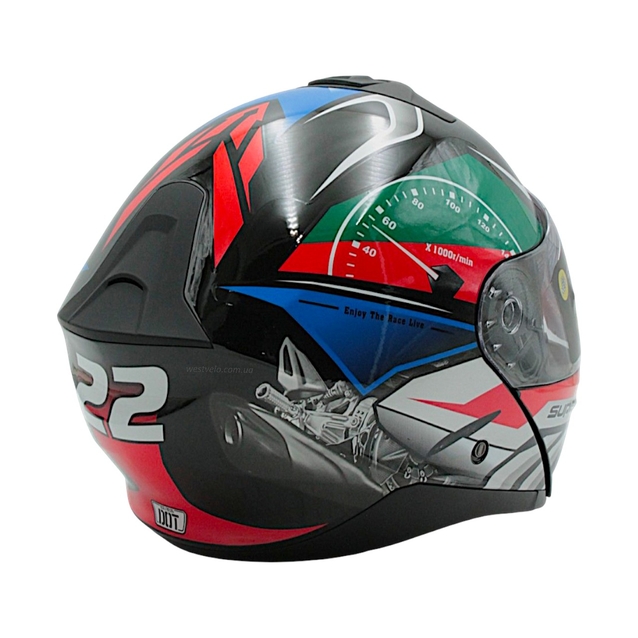 Мото шолом, трансформер (L) DAVID D809A чорний з кольоровим принтом, глянцевий з відкидними окулярами (ABS) фото westvelo.com