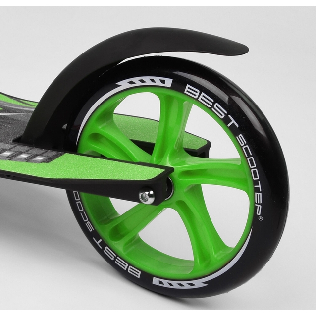Самокат дитячий 2-х колісний, PU Best Scooter 52266 чорно-салатовий, колеса Ø230-200mm, AL, 1 амортизатор, широкий руль, зажим руля фото westvelo.com