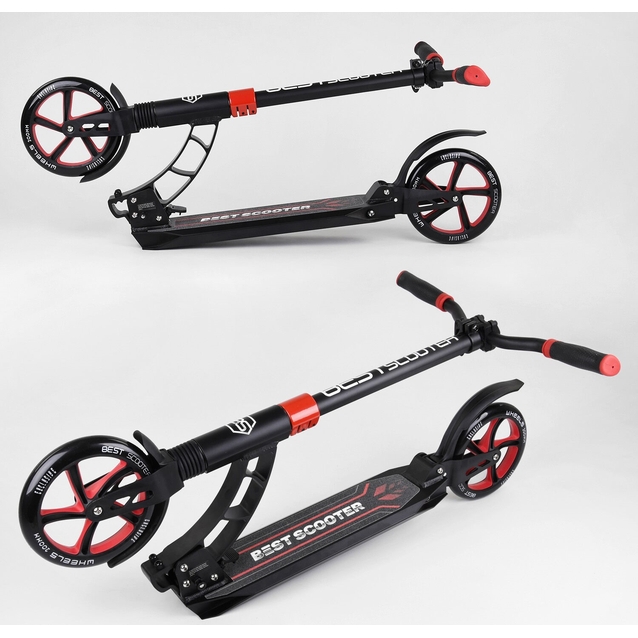 Самокат дитячий 2-х колісний, PU Best Scooter 42923 чорно-червоний, Ø200mm, AL, 2 амортизатора фото westvelo.com