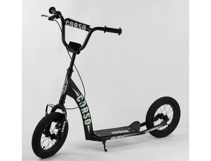 Самокат дитячий 2-х колісний, надувні колеса 12 Corso CR-T 0070 чорно-салатовий, ручне переднє гальмо