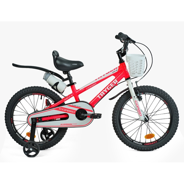 Дитячий велосипед 18 AL Corso «TAYGER» TG-36098 алюмінієва рама неоново-рожево-білий, ручне гальмо, дод. колеса, дзвоник, бутилочка фото westvelo.com