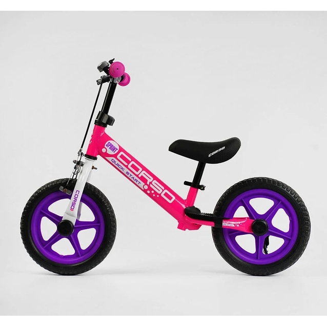 Велобіг 12 Corso, колеса - EVA (піна), сталева рама 74822 ручне гальмо, рожево-фіолетовий, підставка для ніг, підніжка фото westvelo.com
