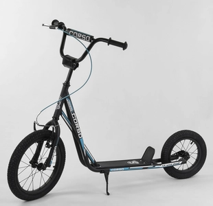Самокат дитячий 2-х колісний, надувні колеса 16-12 Corso МХ 40902 чорно-блакитний, ручне переднє гальмо