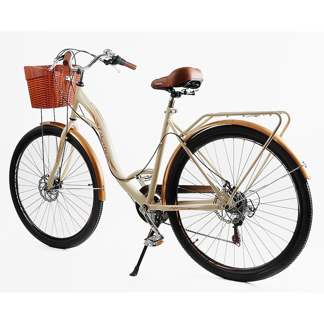 Міський велосипед 28 ST Corso «LIBERTY» LR-28406 сталь 20", (к-т SHIMANO) бежевий + кошик фото westvelo.com