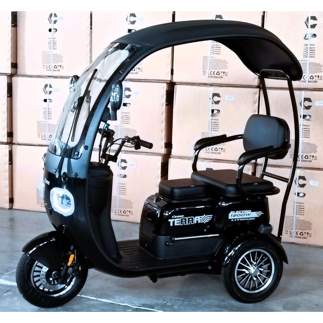 Трицикл Corso «TERRA» TR-347041, двигун 1200W, акумулятор 72V 24Ah літій-марганцево-залізо-фосфатний, чорний, колеса 10" фото westvelo.com
