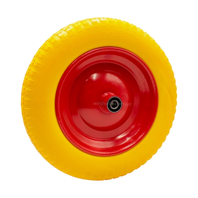 Колесо тачки жовте "8" 3.00-8 під вісь Ø12, пінополіуретанове фото westvelo.com