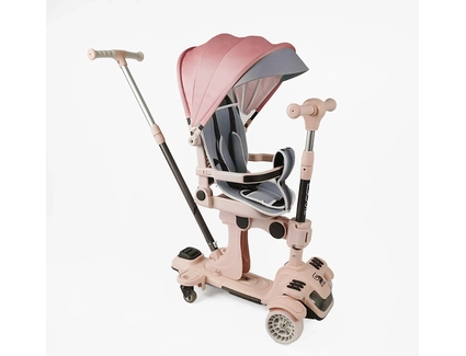 Самокат 5в1 Skyper BL-72440, колеса PU 125х40mm зі світлом, з дашком, поворотне сидіння, рожевий